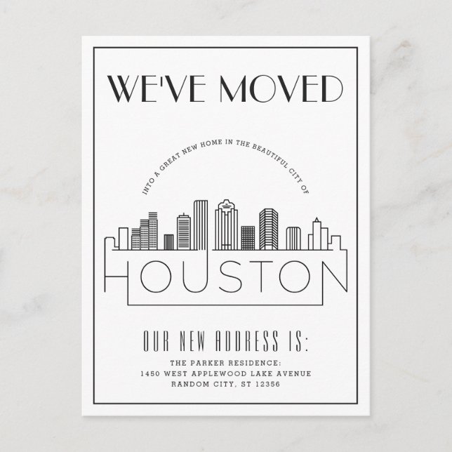  Houston Skyline Modern Deco Change of Address Announcement Postcard (Front)