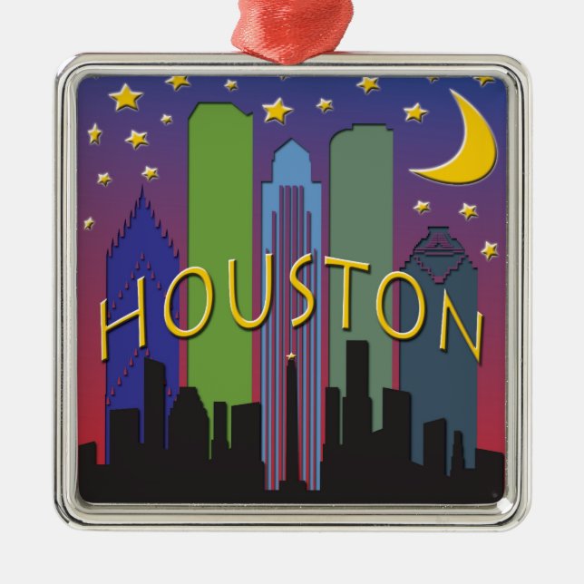 Houston Skyline nightlife Metal Tree Decoration (Front)