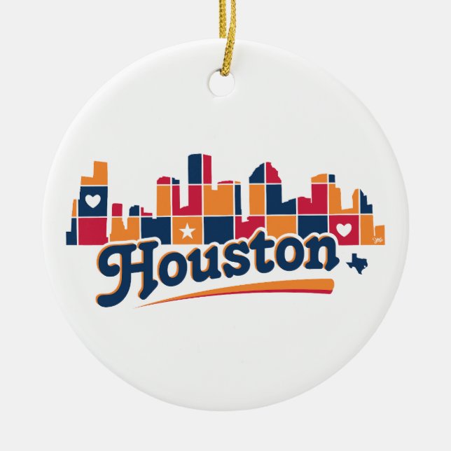 Houston Skyline Patchwork Ceramic Tree Decoration (Front)