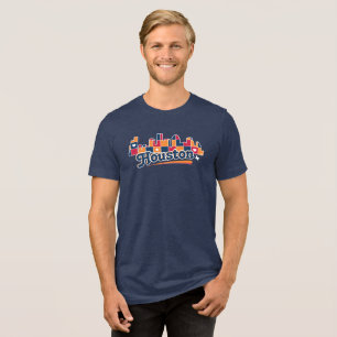 Houston Skyline Patchwork Navy Tri-Blend Shirt