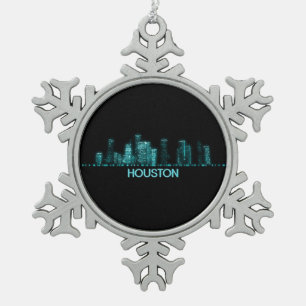 Houston Skyline Snowflake Pewter Christmas Ornament