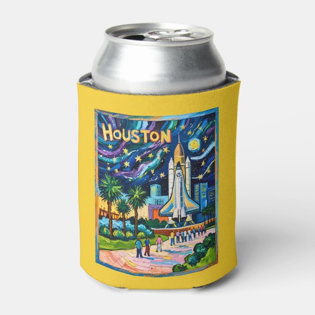 Houston Skyline Space Center Rocket Van Gogh Kids Can Cooler (Can Front)