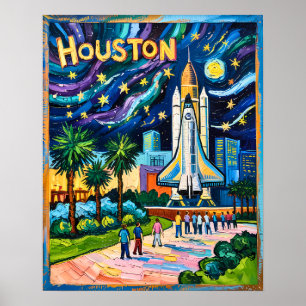 Houston Skyline Space Center Rocket Van Gogh Kids Poster