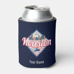 Houston Skyline Texas United States Vintage USA Can Cooler