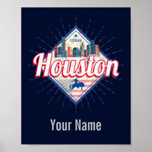 Houston Skyline Texas United States Vintage USA Lu Poster