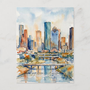 Houston Skyline water color Postcard