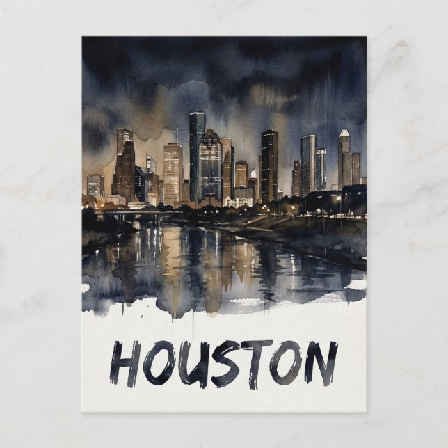 Houston Skyline water color Postcard (Front)
