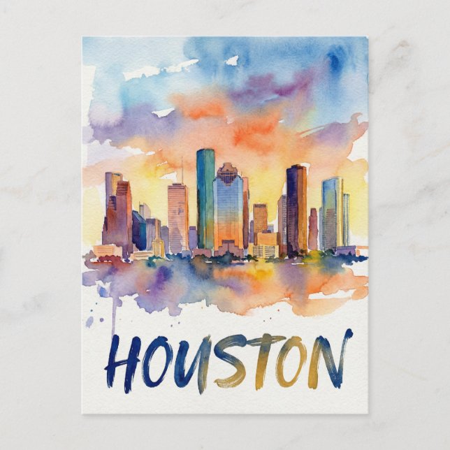 Houston Skyline water color Postcard (Front)