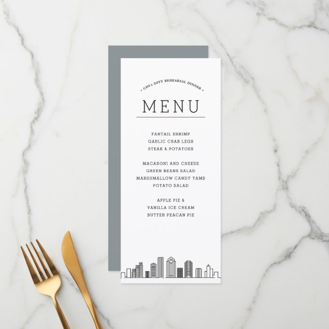 Houston Skyline | Wedding Event Dinner Menu (Front/Back In Situ)