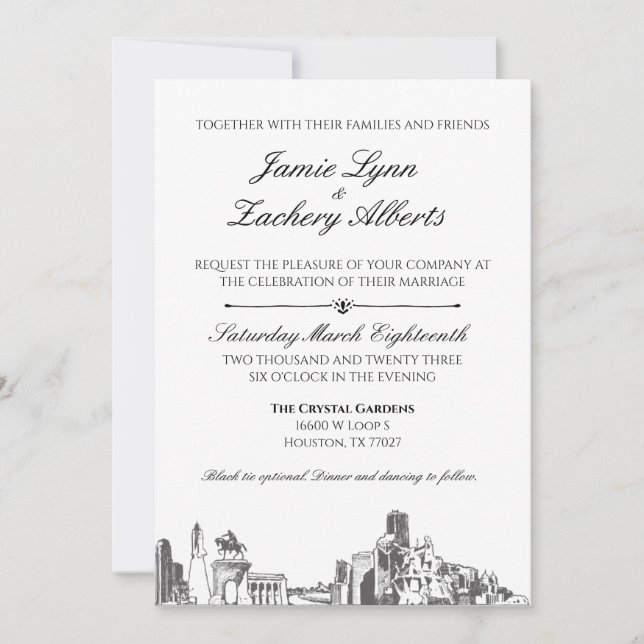 Houston Skyline Wedding Invitation (Front)