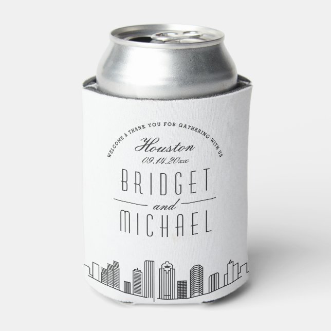 Houston Stylised Skyline | Wedding Can Cooler (Can Front)