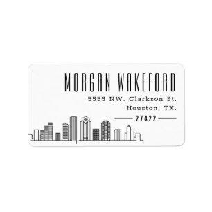 Houston Stylized Skyline Large Address Label