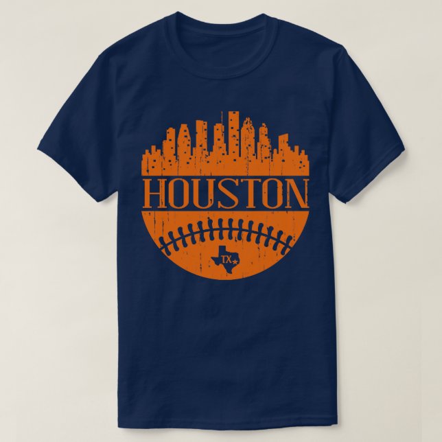 Houston Texas Baseball City Skyline Cityscape Retr T-Shirt (Design Front)