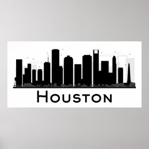 Houston, Texas   Black & White City Skyline Poster