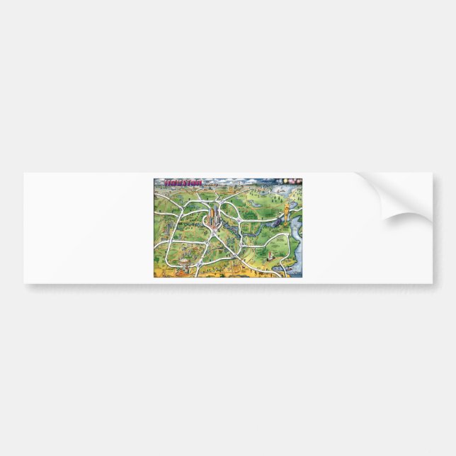 Houston Texas Cartoon Map Bumper Sticker (Front)