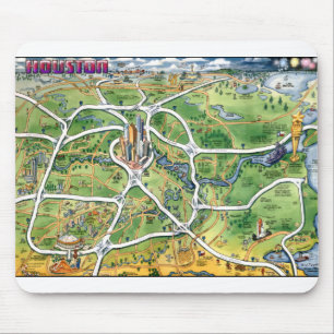 Houston Texas Cartoon Map Mouse Mat