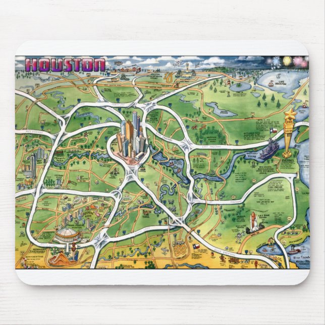 Houston Texas Cartoon Map Mouse Mat (Front)