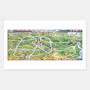Houston Texas Cartoon Map Rectangular Sticker