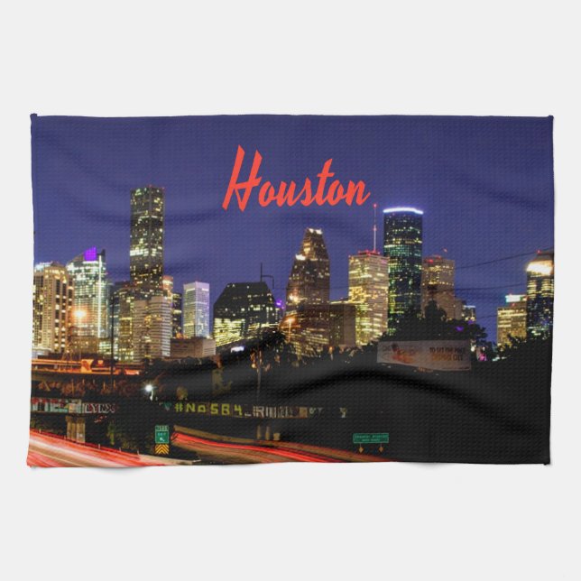 Houston Texas City Skyline Tea Towel (Horizontal)