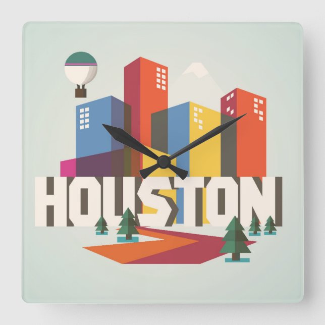 Houston, Texas | Cityscape Design Square Wall Clock (Front)