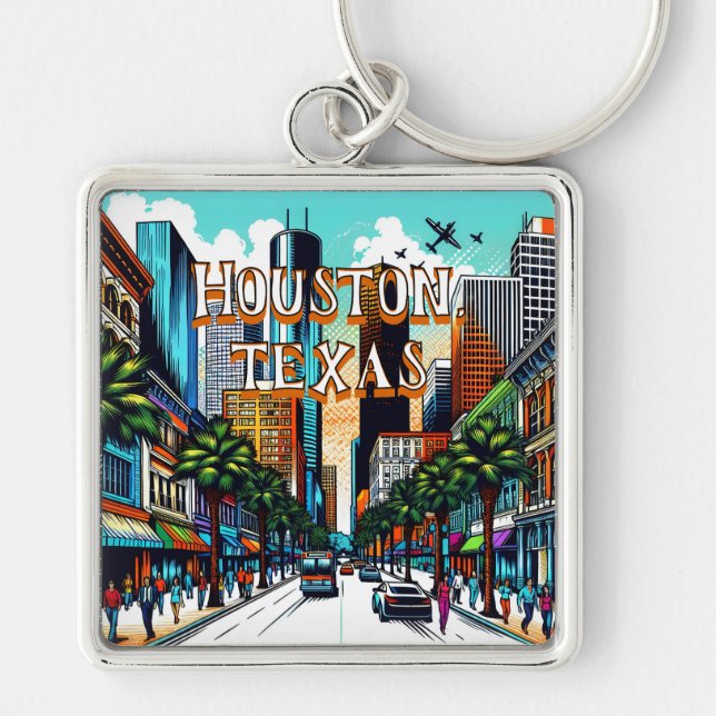 Houston, Texas Downtown City View Abstract Art Key Ring (Front)