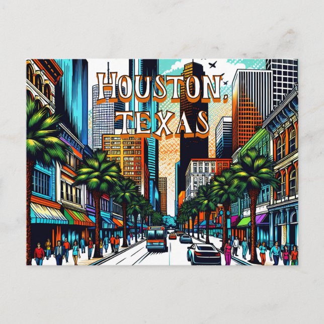 Houston, Texas Downtown City View Abstract Art Postcard (Front)