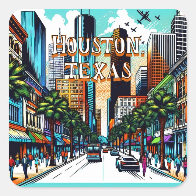Houston, Texas Downtown City View Abstract Art Square Sticker (Front)