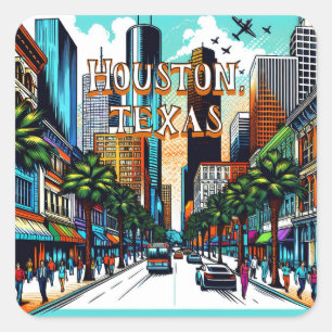Houston, Texas Downtown City View Abstract Art Square Sticker