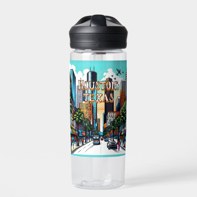 Houston, Texas Downtown City View Abstract Art Water Bottle (Front)