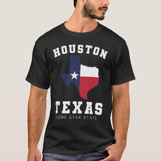 Houston, Texas Flag Map Men's Black T-Shirt (Front)