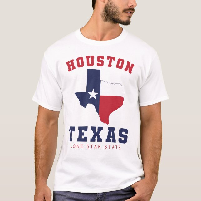 Houston, Texas Flag Map Men's White T-Shirt (Front)