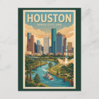 Houston Texas Illustration Travel Art Vintage
