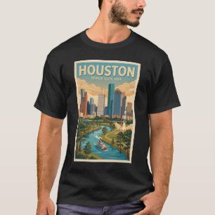 Houston Texas Illustration Travel Art Vintage T-Shirt