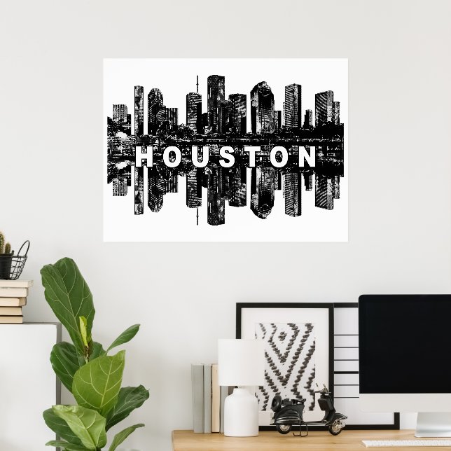 Houston, Texas in black ink Poster (Home Office)