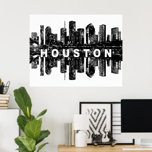Houston, Texas in black ink Poster