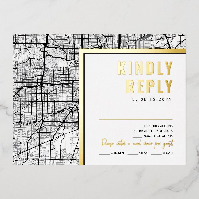 Houston, Texas Love Locator | RSVP Reply Foil Invitation Postcard (Front)