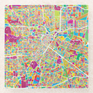 Houston, Texas   Neon Map Glass Coaster