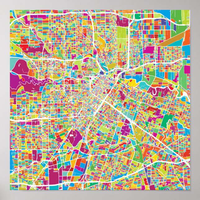 Houston, Texas | Neon Map Poster (Front)
