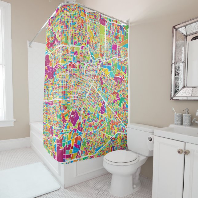 Houston, Texas | Neon Map Shower Curtain (In Situ)