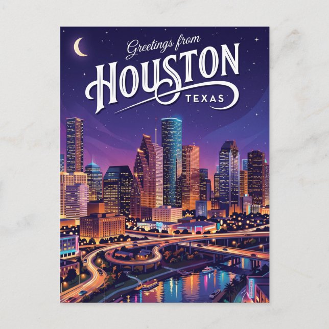 Houston Texas Night Skyline Texas Postcard (Front)