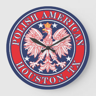 Houston Texas Polish American Eagle Large Clock