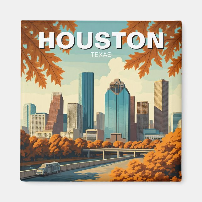 Houston Texas Skyline Cityscape autumn Magnet (Front)
