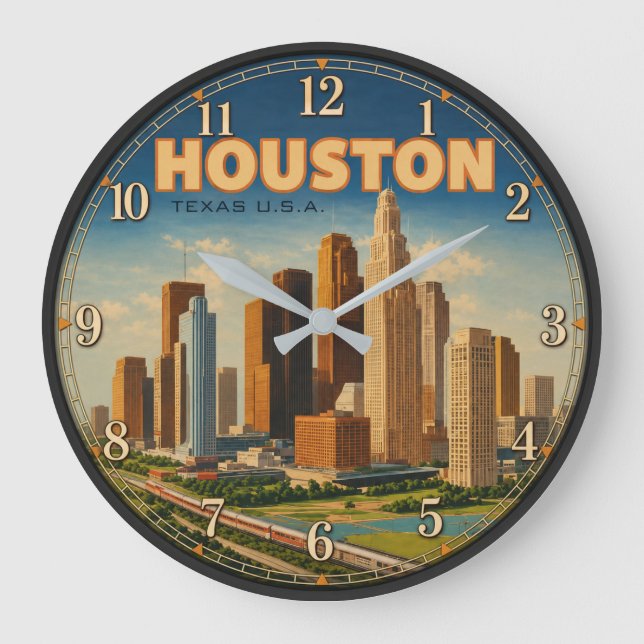 Houston Texas Skyline  Large Clock (Front)