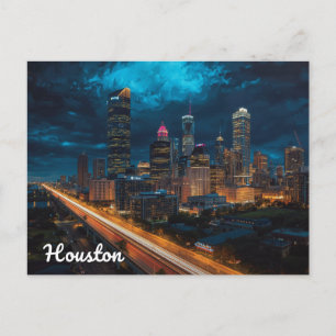 Houston Texas Skyline Night Traffic Postcard