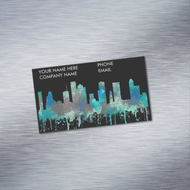Houston, Texas Skyline - SG Jungle Magnetic Business Card (In Situ)