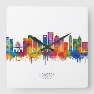 Houston Texas Skyline Square Wall Clock