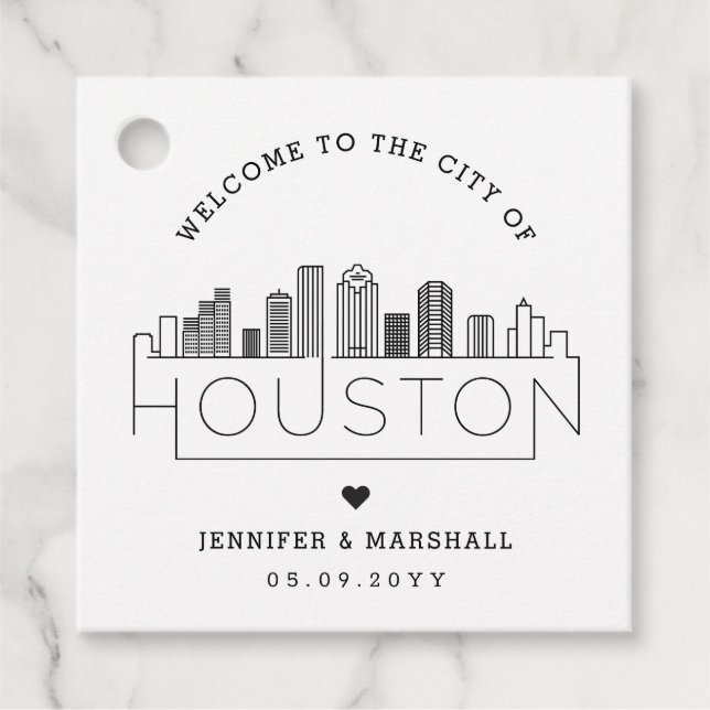 Houston, Texas Skyline | Wedding Welcome Favour Tags (Front)