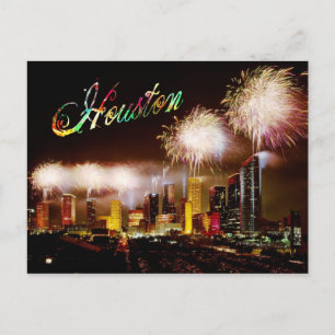 Houston, Texas skyline with fireworks Postcard