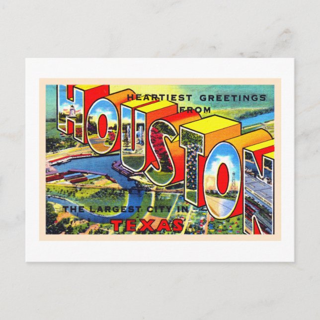 Houston Texas TX Vintage Large Letter Postcard (Front)