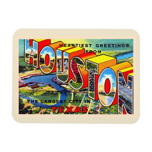 Houston Texas TX Vintage Large Letter Postcard Magnet (Horizontal)
